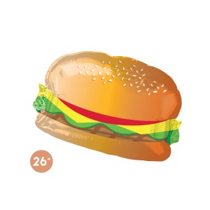 Hamburger Foil Balloon 26", Summer BBQ Party Decoration, Fun Kids Birthday Party Balloon, Father's Day Decor, Outdoor Grill Party
