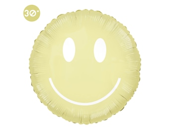 Ballon en aluminium Groovy Smile jaune citron 30" | Décor de fête d'anniversaire deux Groovy | Fête hippie funky | Décor de fête Smiley Face rétro des années 70