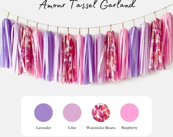 Amour Tassel Garland - Valentine's Day Party Decor February Birthday Galentine's Day Girls Night Out Pink Kids Bedroom Baby Girl Nursery