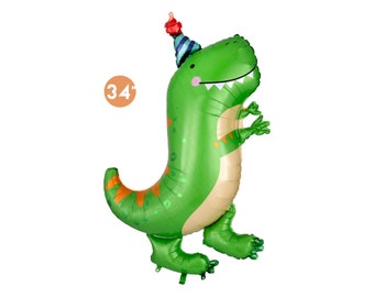 Party T-Rex Foil Balloon 34 Inches, Jumbo Dinosaur Balloon, Boy Birthday Party Decoration, Dinosaur Birthday Balloon, Three Rex Party Decor
