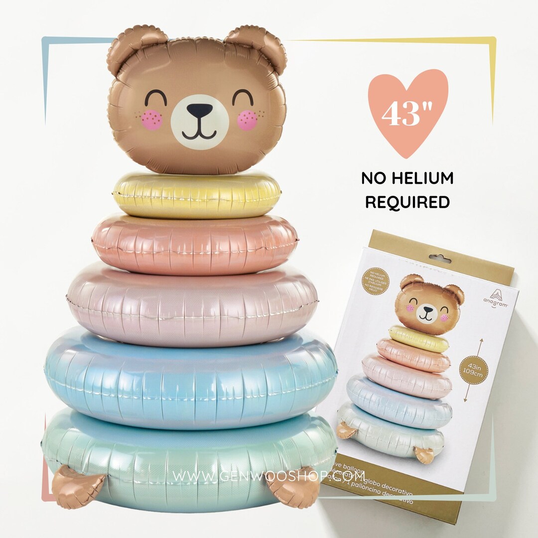 Jumbo Baby Bear Stacker Foil Balloon Tower - Non Helium Balloon - Baby ...