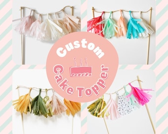 Topper de gâteau de pompon personnalisé, Choisissez vos couleurs, Décorations de fête personnalisées, Topper de gâteau de fête d’anniversaire pour enfants, Topper de gâteau en papier, Baby Shower