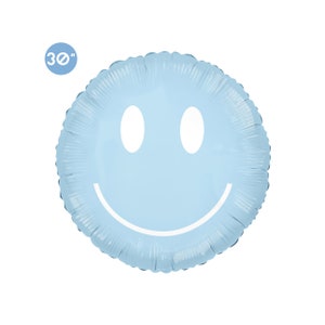 Baby Blue Groovy Smile Foil Balloon 30" | Two Groovy Birthday Party Decor | Funky Hippie Party | Retro 70s Smiley Face Party Decor