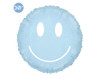 Baby Blue Groovy Smile Foil Balloon 30" | Two Groovy Birthday Party Decor | Funky Hippie Party | Retro 70s Smiley Face Party Decor