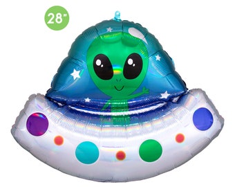 Alien UFO Space Ship Foil Balloon 28-inch, Space Party Balloon, Astronaut Birthday, Outer Space Party Decor, Sci-fiction Party Decor