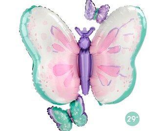 Jumbo Flutters Butterfly Foil Balloon 29-inch, Spring Garden Butterfly Party Balloon Decorations, Princess Birthday Supplies, Easter Party