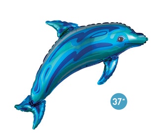 Ocean Blue Dolphin Foil Balloon 37-inch, Summer Pool Party , Kids Birthday, Ocean Theme Party, Baby Shower, Animal Balloon, Beach Party