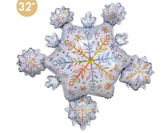 Shining Snow Cluster Foil Balloon 32-inch, Snowflake Balloon, Winter Wonderland, Christmas Party Balloon, Winter Onederland First Birthday