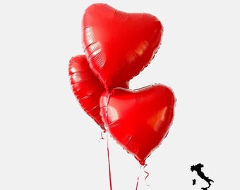 Red Heart Mylar Balloon Bouquet - Valentine's Day Birthday Party Decoration - Galentine's Day Balloon Bundle - Love Engagement Balloons Set