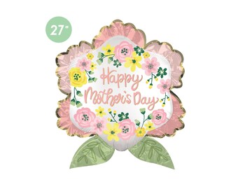 Mother's Day Satin Flower Foil Balloon 27-inch, Mother's Day Balloon, Mother's Day Decoration, Mother's Day Gift, Party Decoration for Mom