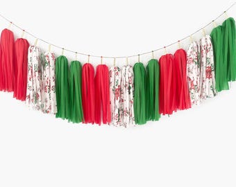 Nostalgia Christmas Tassel Garland - Peppermint Pattern Home Decoration - December Party - Fireplace Mantel Paper Banner Bunting
