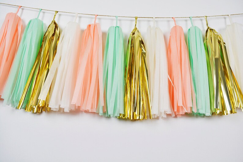 ASSEMBLED Mint Peach Tassel Garland, Wild One Girl First Birthday, Woodland Birthday, Cake Smash, Garden Flower Tea Party, Wedding Backdrop image 5