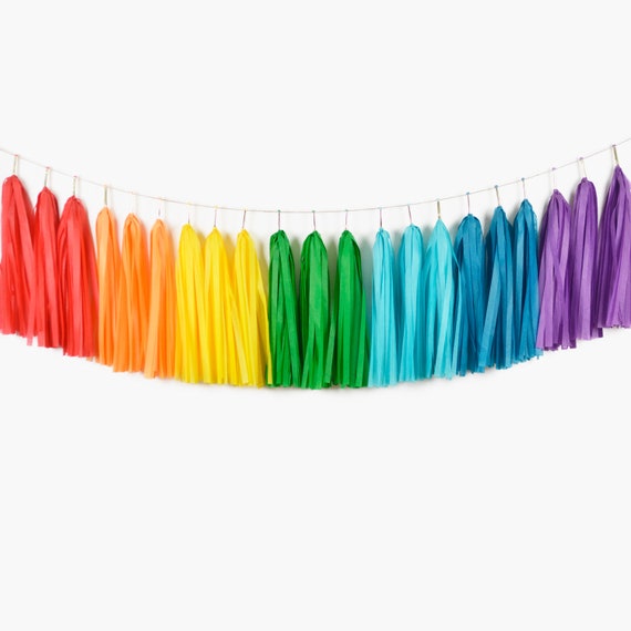 Gold Rainbow Tissue Paper Tassel Garland