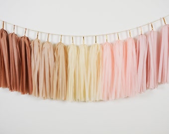 ASSEMBLED Blush Boho Rainbow Tassel Garland, Boho Girl Nursery Decoration, Bohemian Kids Decoration, Blush Birthday Party, Bridal Shower