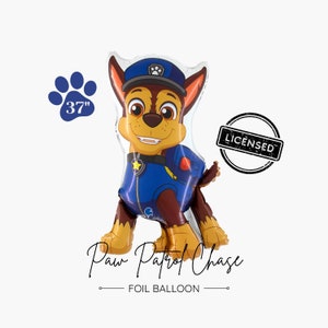 Licensed Paw Patrol Chase Foil Balloon 37" - Paw Patrol Boy Birthday Party Decors - Popular Kids Party Theme - Trendy Dog Cartoon Party