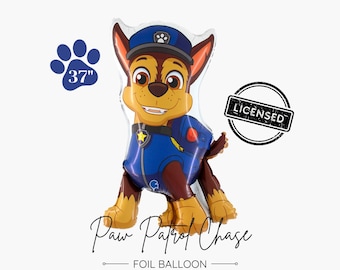 Licensed Paw Patrol Chase Foil Balloon 37" - Paw Patrol Boy Birthday Party Decors - Popular Kids Party Theme - Trendy Dog Cartoon Party