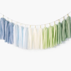 Blue Green Boho Rainbow Tassel Garland Assembled, Boys Boho Rainbow Nursery Decoration, Bohemian Kids Decoration, Baby Boy Shower Decoration