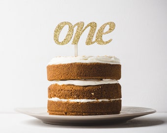 Glitter One Cake Topper | Number Cake Topper  | First Birthday Cake Topper | Gold Cake Topper | Script Cake Topper | One Glitter Topper