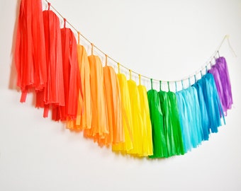 ASSEMBLED Rainbow Tassel Garland, Rainbow Birthday Party, Rainbow Nursery, Gay Wedding, Rainbow Baby Shower, Rainbow Cake Smash, Pride Party