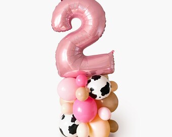 Moo I'm Two Balloon Column - Cowgirl Second Birthday Party Decoration - Balloon Tower - Barnyard Party Balloon - Cow Balloon DIY Kit