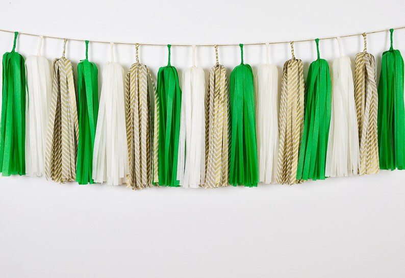 Green Gold Tassel Garland Baby Shower Green Nursery Baby Etsy