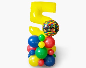 Building Blocks Number Balloon Tower - Boys Fifth Birthday Party Balloon Column - 3rd Birthday Balloon DIY Kit - Red Yellow Blue Balloons