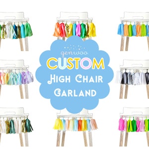 Custom High Chair Garland, First Birthday Cake Smash Photo Prop, Create Your Own, Design Your Own, Pick Your Colors, Custom Highchair Banner image 1