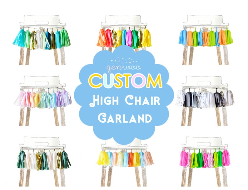 Custom High Chair Garland, First Birthday Cake Smash Photo Prop, Create Your Own, Design Your Own, Pick Your Colors, Custom Highchair Banner image 1