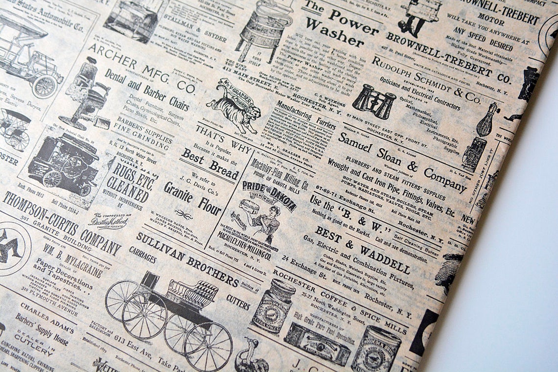 Vintage Newsprint Tissue Paper Tissue Wrap Packaging Etsy