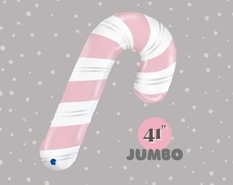 Jumbo Pink Candy Cane Foil Balloon 41", Pink Christmas Birthday Party Decoration, Holiday Kids Birthday Decoration, Candy Cane Party Decor