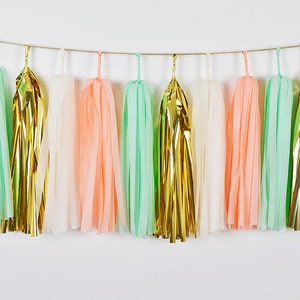 ASSEMBLED Mint Peach Tassel Garland, Wild One Girl First Birthday, Woodland Birthday, Cake Smash, Garden Flower Tea Party, Wedding Backdrop image 1