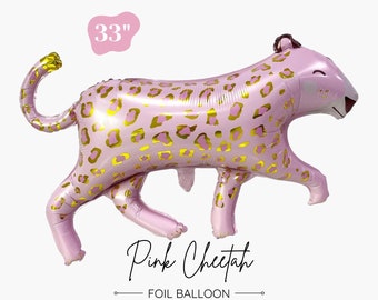 Pink Cheetah Foil Balloon 33" - Girl's Safari Animal Birthday Party Decoration - Pink Leopard Party Supplies Jumbo Balloon - First Birthday