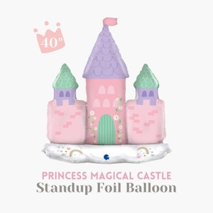 Princess Magical Castle Standup Balloon Jumbo 40", Airfill Girl Birthday Party Balloon Decorations, Kids Party Supplies - Pink Purple Castle