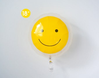 Ballon rond clair sourire jaune 18" | Ballon visage Groovy Smiley | Ballon visage souriant mignon | Deux décorations de fête d'anniversaire Groovy
