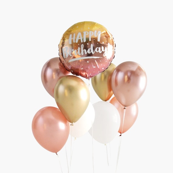 Rose gold happy birthday balloons deals