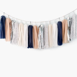 Mr. Snow Tassel Garland Assembled - Graduation Party Decors - Navy Beige Birthday Banner - Nautical Wedding Backdrop - Baby Boy Nursery