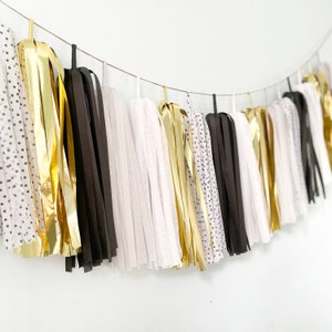 ASSEMBLED Black Gold White Tassel Garland, Gatsby Party Backdrop, Bachelor Party, Little Men Birthday, Graduation, New Year, Anniversary