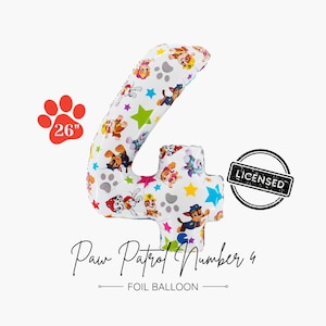Licensed Paw Patrol Number 4 Balloon 26", Number Four Balloon, Cartoon Dog Birthday, Fourth Birthday, 4th Birthday, Trendy Kids Party Theme