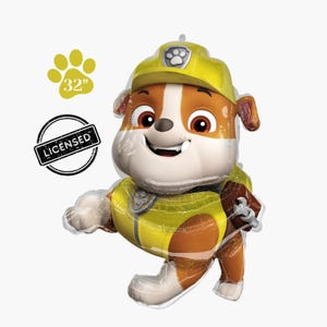 Licensed Paw Patrol Rubble Foil Balloon 32&quot; - Paw Patrol Birthday Party Decors - Popular Kids Party Theme - Trendy Dog Cartoon Party Supplie