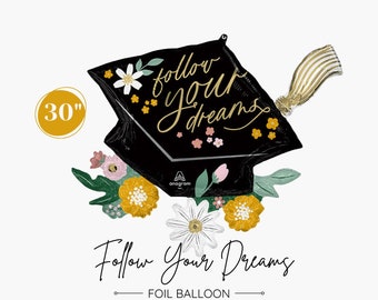 Flower Graduation Cap Foil Balloon 30" | Girls Graduation Party | Convocation | High School | Collage | Follow Your Dream | University