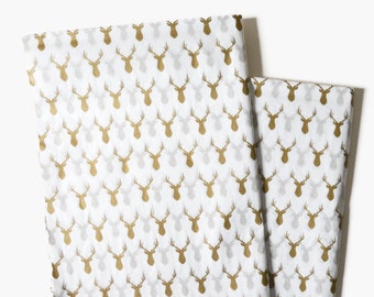 Gold Deer Antlers Tissue Paper, Deer Head Christmas Pattern Paper, Gift Wrapping Wrap Paper, Holiday Paper, Christmas Craft Supplies