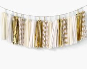 Elegant Gold Polka Dots Tassel Garland ASSEMBLED, Luxury Birthday Party Decoration, Bridal Shower, Cream Gold Bunting Banner, Gala Reception