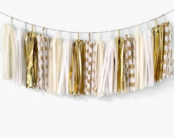 Elegant Gold Polka Dots Tassel Garland ASSEMBLED, Luxury Birthday Party Decoration, Bridal Shower, Cream Gold Bunting Banner, Gala Reception