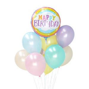 Pastel Rainbow Birthday Balloon Bouquet, Girls Birthday Party Decoration, Baby Girl Party Supplies, Balloon Bundle, Rainbow Birthday Dercor