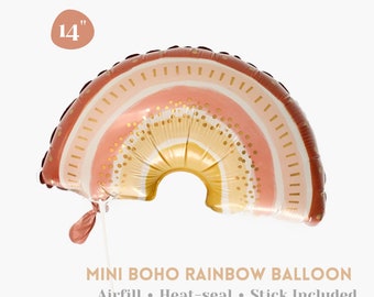 Airfill Boho Rainbow Foil Balloon 14" Heat-sealing, Bohemian Party Table Centerpiece, Boho Rainbow Wand, Party Loot Bag, Mini Mylar Balloons