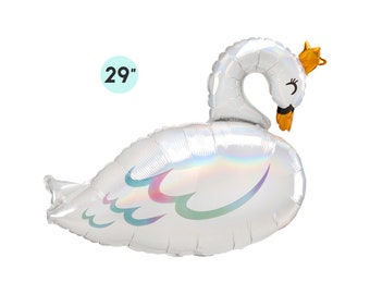 Iridescent Swan Foil Balloon 29 Inches, Jumbo Swan Princess Balloon, Girl Birthday Party Decoration, Ballerina Birthday, Girl Baby Shower
