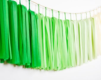 Lucky Clover Green Ombre Tassel Garland ASSEMBLED - St Patrick's Day Party Banner Bunting - Irish Boho Baby Shower - March Birthday