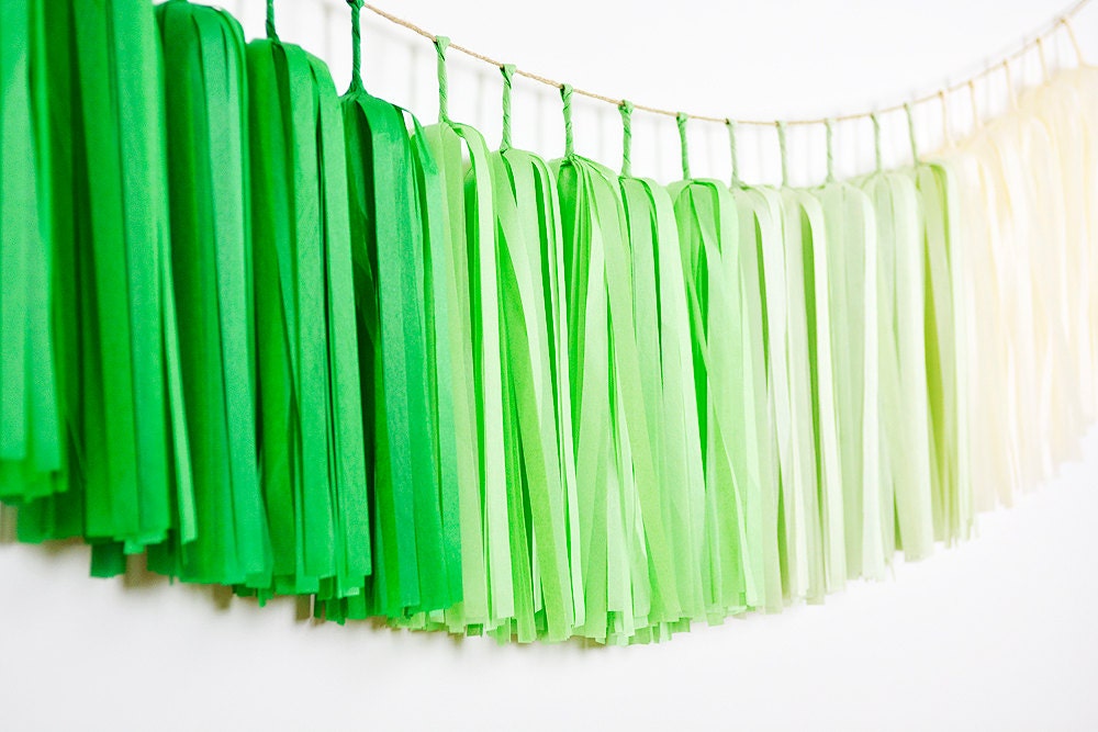 Lucky Clover Green Ombre Tassel Garland ASSEMBLED St Patricks Day Party Banner Bunting Irish Boho Baby Shower March Birthday