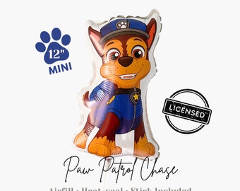Licensed Mini Paw Patrol Chase Foil Balloon 12" Airfill Heat-sealing - Trendy Kids Cartoon Dog Birthday Party Decors - Loot Bag Fillers