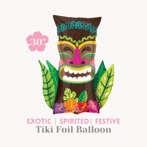 Jumbo Tiki Statue Foil Balloon 39", Luau Birthday Decoration, Hawaii ALoha Party Supplies, Tropical Hibiscus, Baby Shower, Bridal Shower